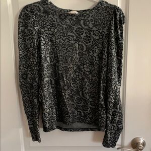 Loft Floral Patterned Gray and Black Textured Top